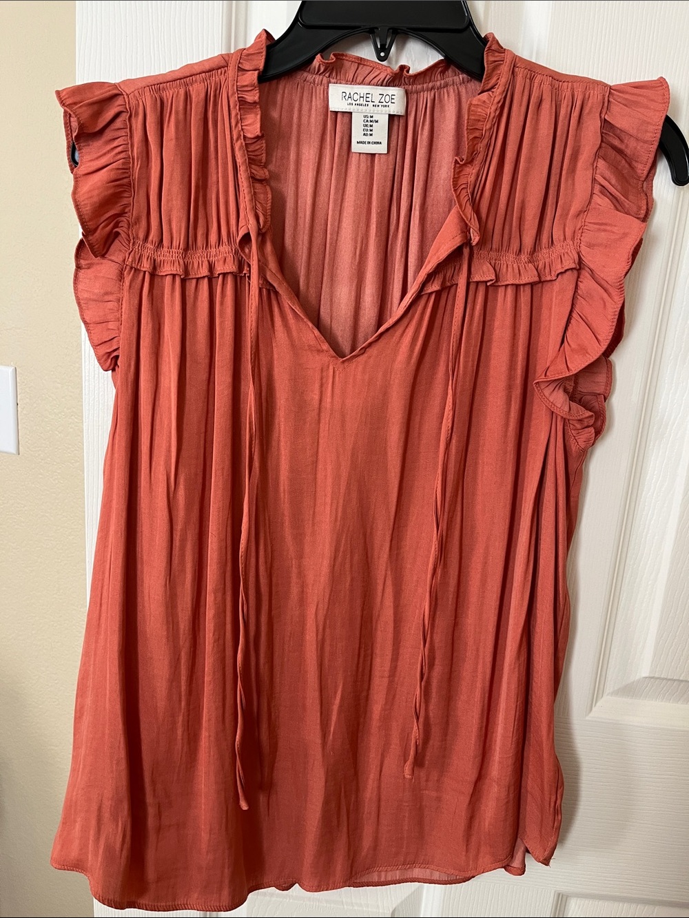 Rachel Zoe Coral Ruffle Sleeve V-Neck Blouse